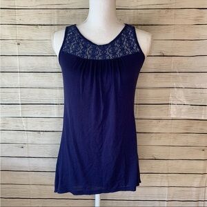 JKLA Navy Blue Lace Trimmed Sleeveless Top Size Small